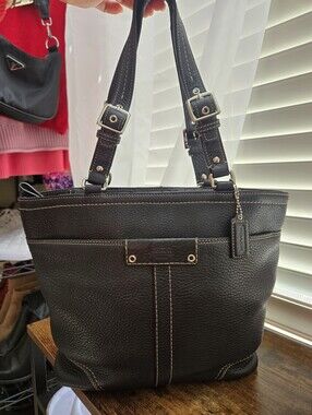 Coach Pebbled Leather Tote Bag | Black Leather Shoulder Bag